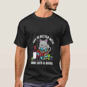 Camiseta Gatos Y Café De Vino De Mujeres Mamá Papá