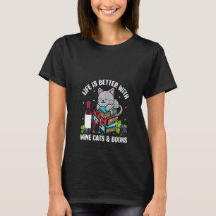 Camiseta Gatos Y Café De Vino De Mujeres Mamá Papá
