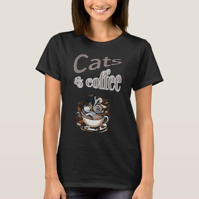 Camiseta Gatos y café retro (Anverso)
