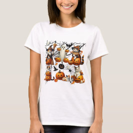 Camiseta Gatos y calabazas de Halloween