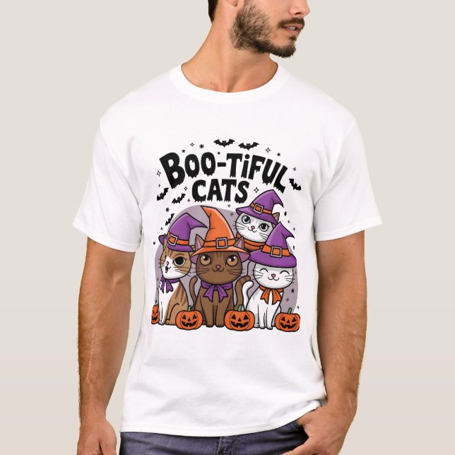 Camiseta Gatos y calabazas fantasmales (Anverso)