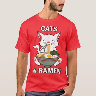 Camiseta Gatos y fideos de Ramen cubren comida japonesa git