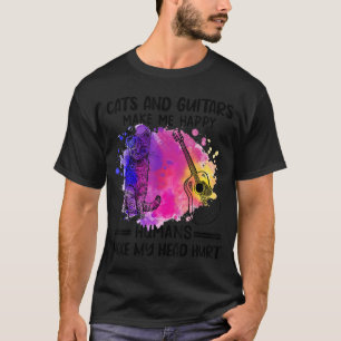 Camiseta Gatos y guitares me hacen feliz a los humanos me h