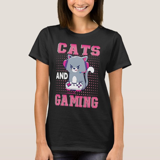 Camiseta Gatos Y Juegos Para El Juego De Videojuegos De Gat (Anverso)