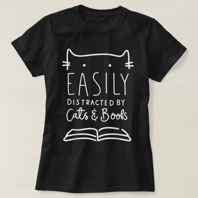 Camiseta Gatos Y Libros Distraídos Fácilmente Regalo Gracio (Diseño del anverso)