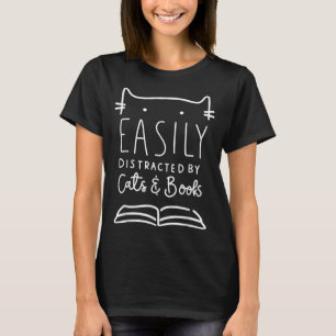 Camiseta Gatos Y Libros Distraídos Fácilmente Regalo Gracio