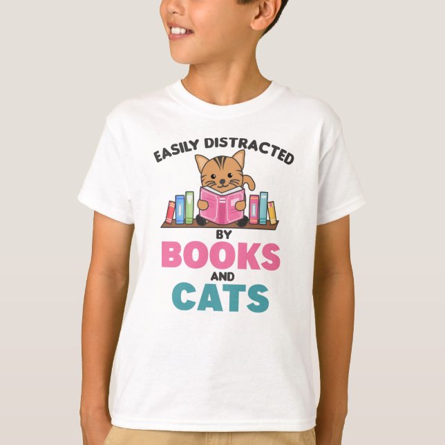 Camiseta Gatos Y Libros Divertidos Con El Libro Y El Gato (Anverso)