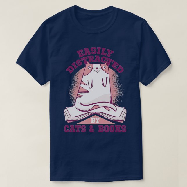Camiseta Gatos Y Libros Fácilmente Distrados Amante Del Gat (Diseño del anverso)