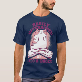Camiseta Gatos Y Libros Fácilmente Distrados Amante Del Gat