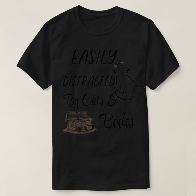 Camiseta Gatos Y Libros Fácilmente Distraídos 1 (Diseño del anverso)