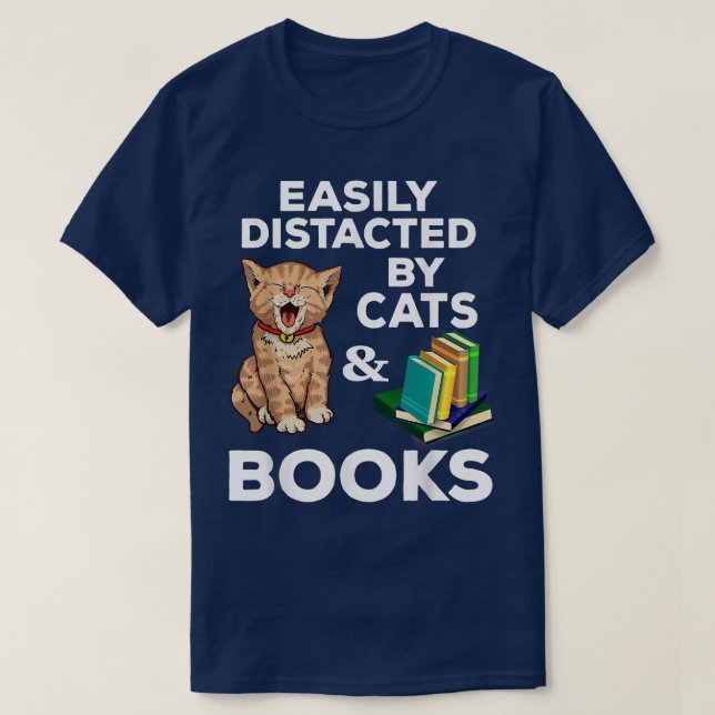 Camiseta Gatos Y Libros Fácilmente Distraídos Son Graciosos (Diseño del anverso)