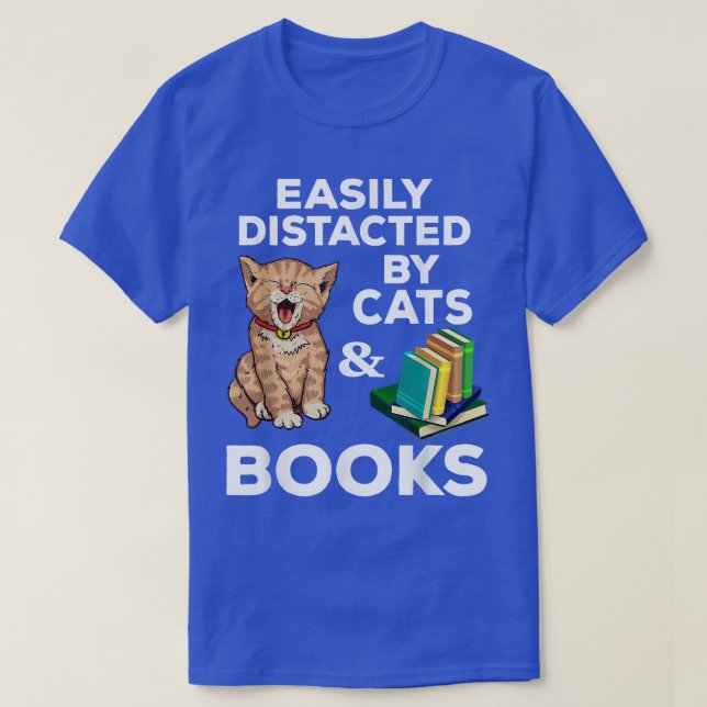 Camiseta Gatos Y Libros Fácilmente Distraídos Son Graciosos (Diseño del anverso)