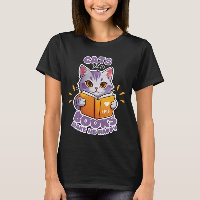 Camiseta Gatos y libros me hacen feliz (Anverso)