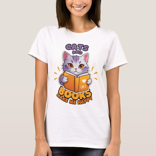 Camiseta Gatos y libros me hacen feliz (Anverso)