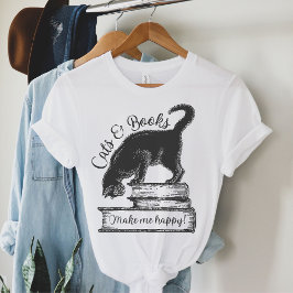 Camiseta Gatos y libros me hacen feliz leyendo