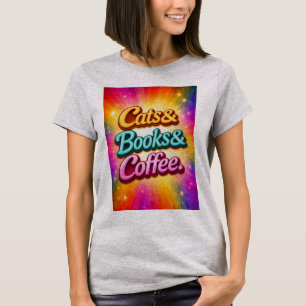 Camiseta Gatos y Libros y Café