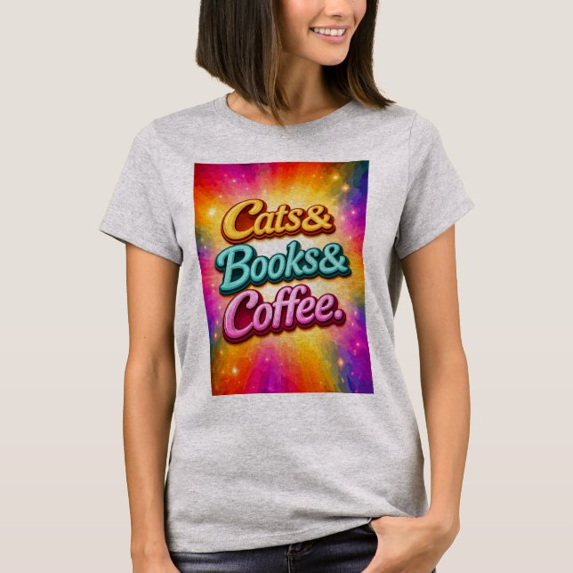 Camiseta Gatos y Libros y Café (Anverso)