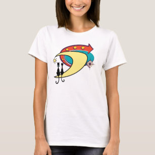 Camiseta Gatos y luna modernos de la era atómica a mediado