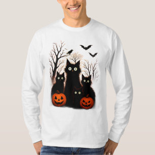 Camiseta Gatos y murciélagos de Halloween aterradores Hor