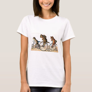 Camiseta Gatos y perro del vintage en una bici