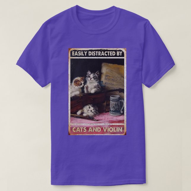 Camiseta Gatos y violín Fácilmente distraídos por los gatos (Diseño del anverso)