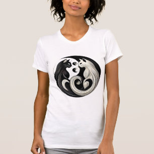 Camiseta Gatos Yin-Yang abstractos en blanco y negro