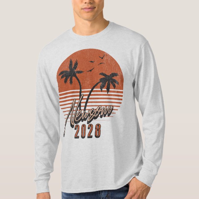 Camiseta Gavin Newsom 2028 Para Presidente Palm Tree Sunset (Anverso)
