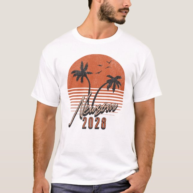 Camiseta Gavin Newsom 2028 Para Presidente Palm Tree Sunset (Anverso)