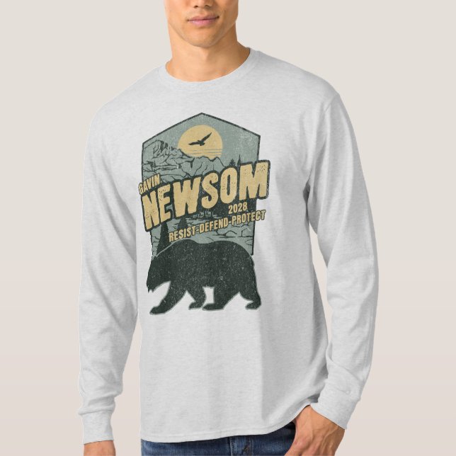 Camiseta Gavin Newsom 2028 Resistir Proteger Defender (Anverso)