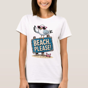 Camiseta Gaviota Sassy Playa Por Favor Rosa Retro