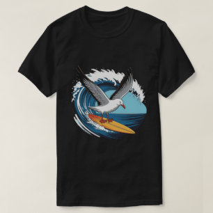 Camiseta Gaviota surfista de invierno, Gaviota surfeando