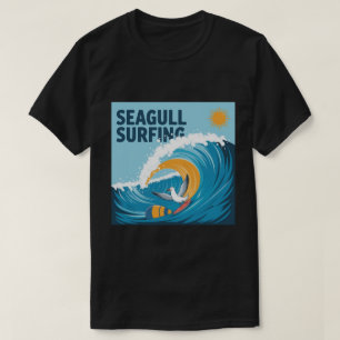 Camiseta Gaviota surfista invernal, Gaviota haciendo surf
