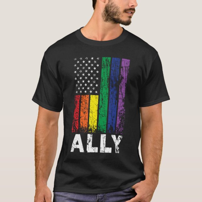 Camiseta Gay Ally USA Patriótico Bandera Arcoiris Orgullo G (Anverso)