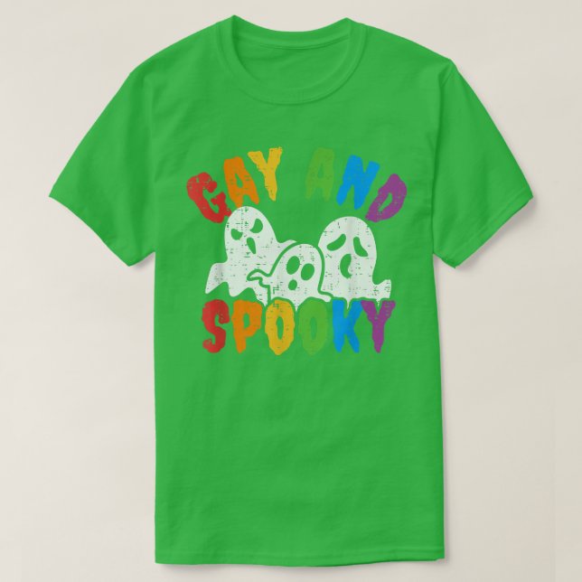Camiseta Gay And Spooky Halloween Rainbow Boo Ghost LGBTQ G (Diseño del anverso)