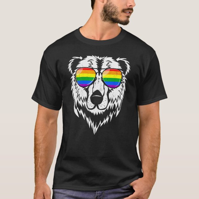 Camiseta Gay Bear LGBTQ Rainbow Sunglasses Pride Flag Trans (Anverso)