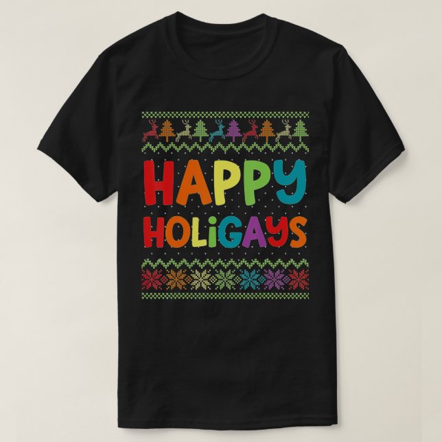 Camiseta Gay Christmas Funny LGB Happy Holigays Rainbow Par (Diseño del anverso)