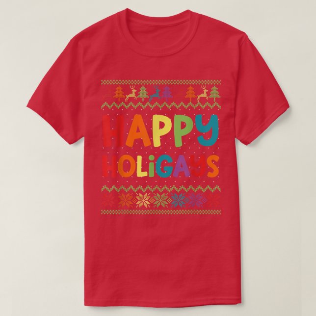 Camiseta Gay Christmas Funny LGBT Happy Holigays Ugly Rainb (Diseño del anverso)