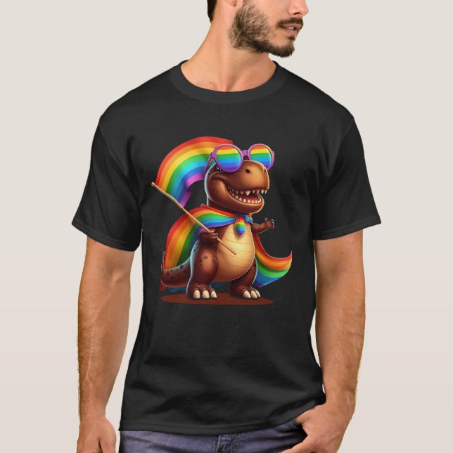 Camiseta Gay de Dinosaurios con ropa de arcoiris vidrio LGB (Anverso)