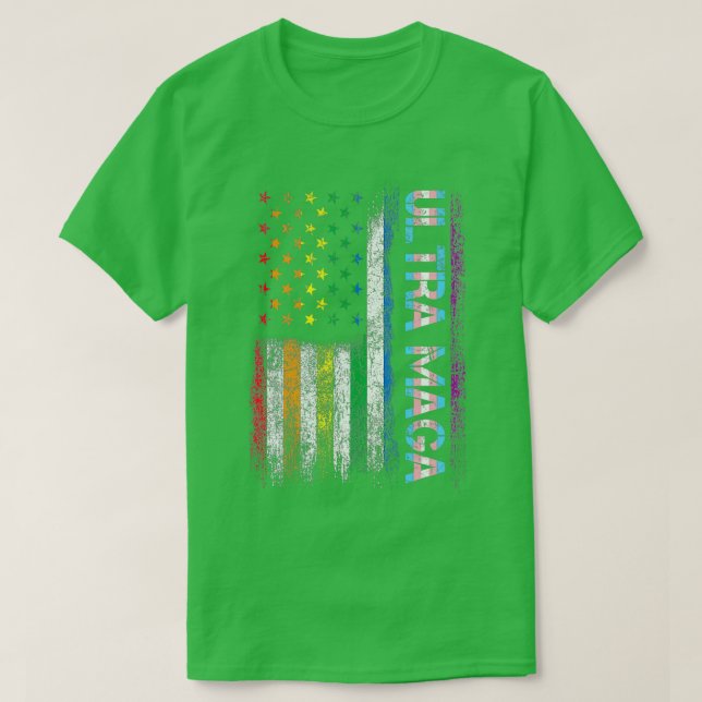 Camiseta Gay del Orgullo LGBT Ultra Maga para Trump Bandera (Diseño del anverso)