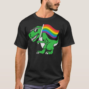 Camiseta Gay Dinosaur LGBT Q T Rex Rainbow Pride Flag