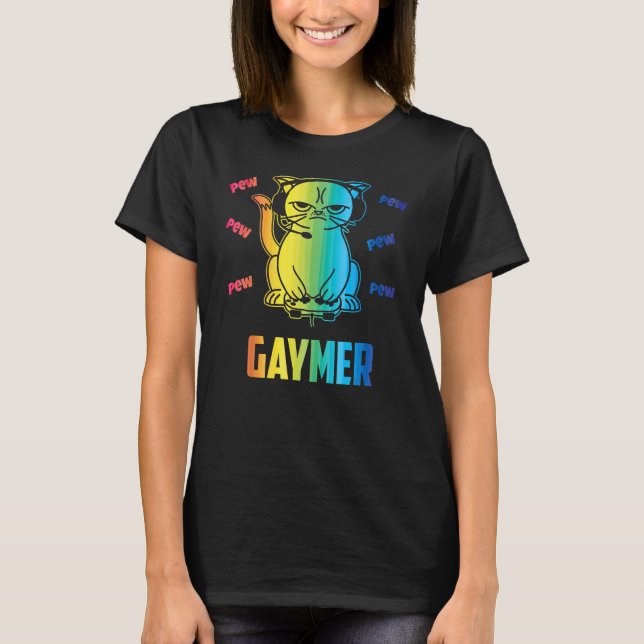 Camiseta Gay Gaymer Cat LGBT Awareness Pride Month Rainbow  (Anverso)