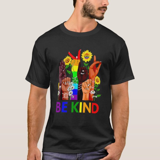 Camiseta Gay Lgbt Sé Amable Lenguaje De Rótulo Mano Habland (Anverso)