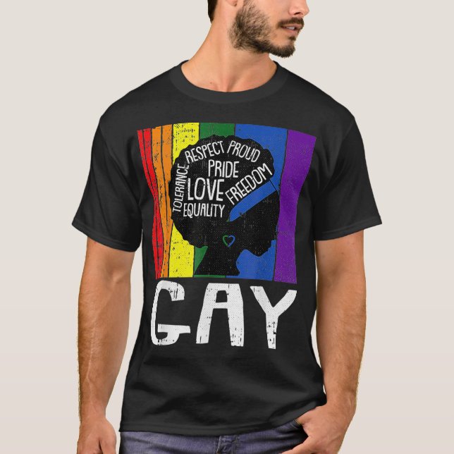 Camiseta Gay LGBTQ Mujer negra Afro Melanin Orgullo Arcoiri (Anverso)
