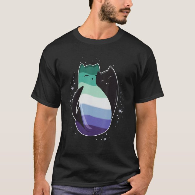 Camiseta Gay Man Cat Flag LGBT Male Black Yin Yang Cat LGBT (Anverso)