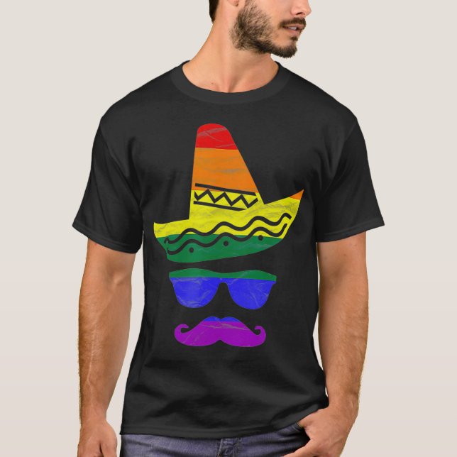 Camiseta Gay Mexicano de Arcoiris Mustache LGB Regalo del O (Anverso)