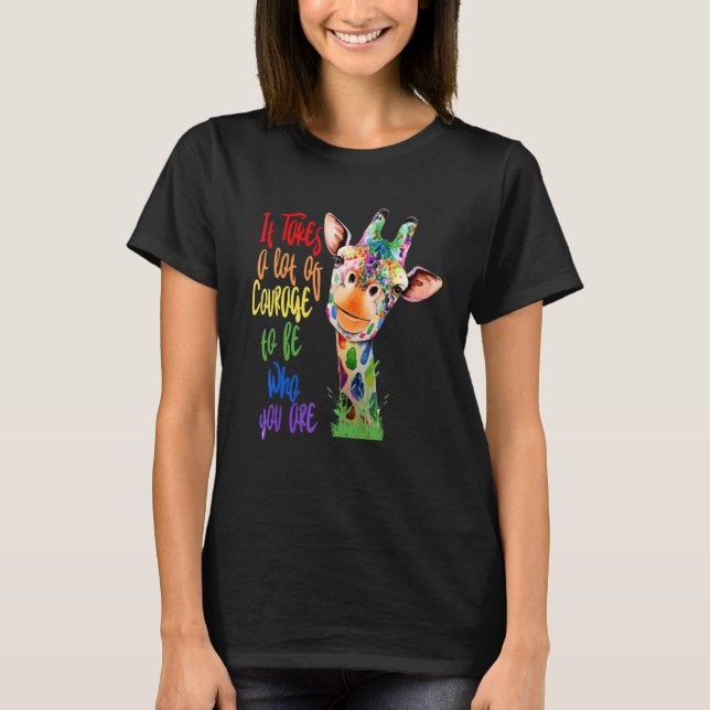 Camiseta Gay Pride Awareness Giraffe LGBT Pride Flag Rainbo (Anverso)