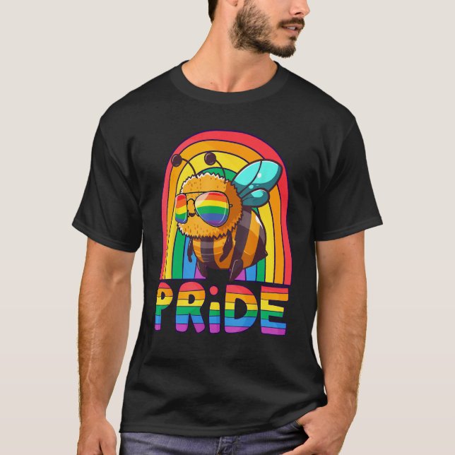 Camiseta Gay Pride Bee LGBT Cute Bee Rainbow LGBT Gay Ally  (Anverso)