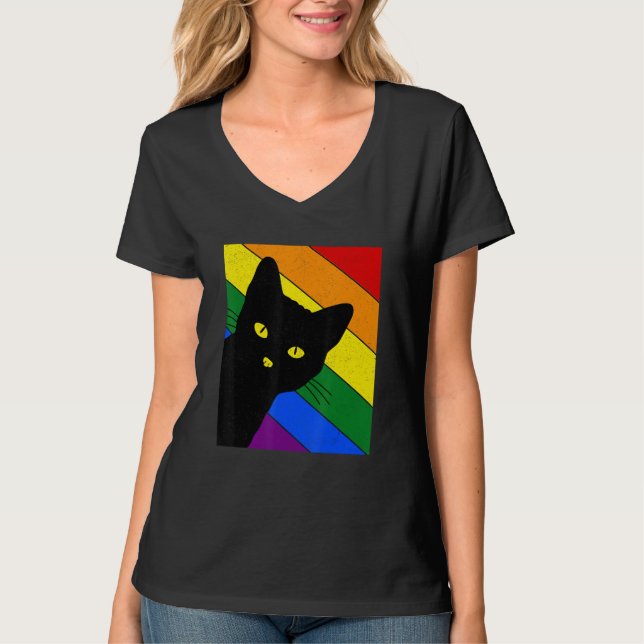 Camiseta Gay Pride Cat LGBT Rainbow Flag LGBTQ Cat Mom Cat  (Anverso)