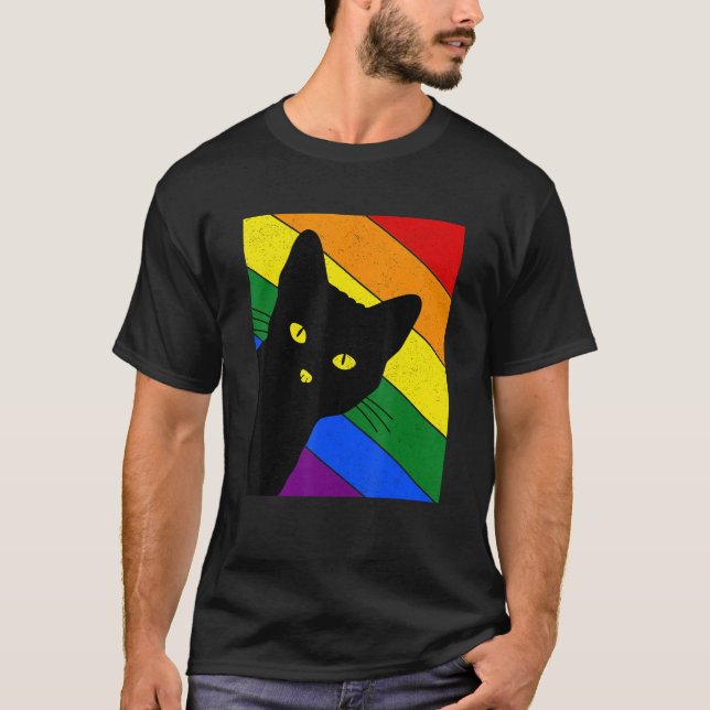 Camiseta Gay Pride Cat LGBT Rainbow Flag LGBTQ Cat Mom Cat  (Anverso)