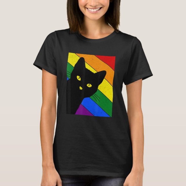 Camiseta Gay Pride Cat LGBT Rainbow Flag LGBTQ Cat Mom Cat  (Anverso)